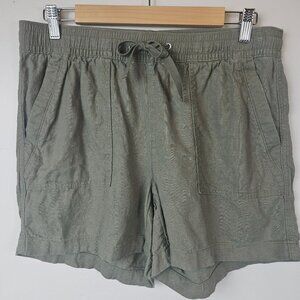 NAUTICA LINEN BLEND SHORTS Womens M Pockets Pull On Elastic Waist Casual Green